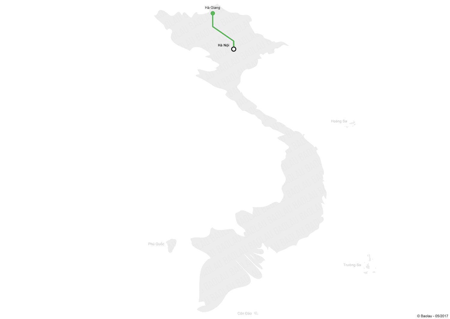 Map of bus route from Hanoi to Ha Giang
