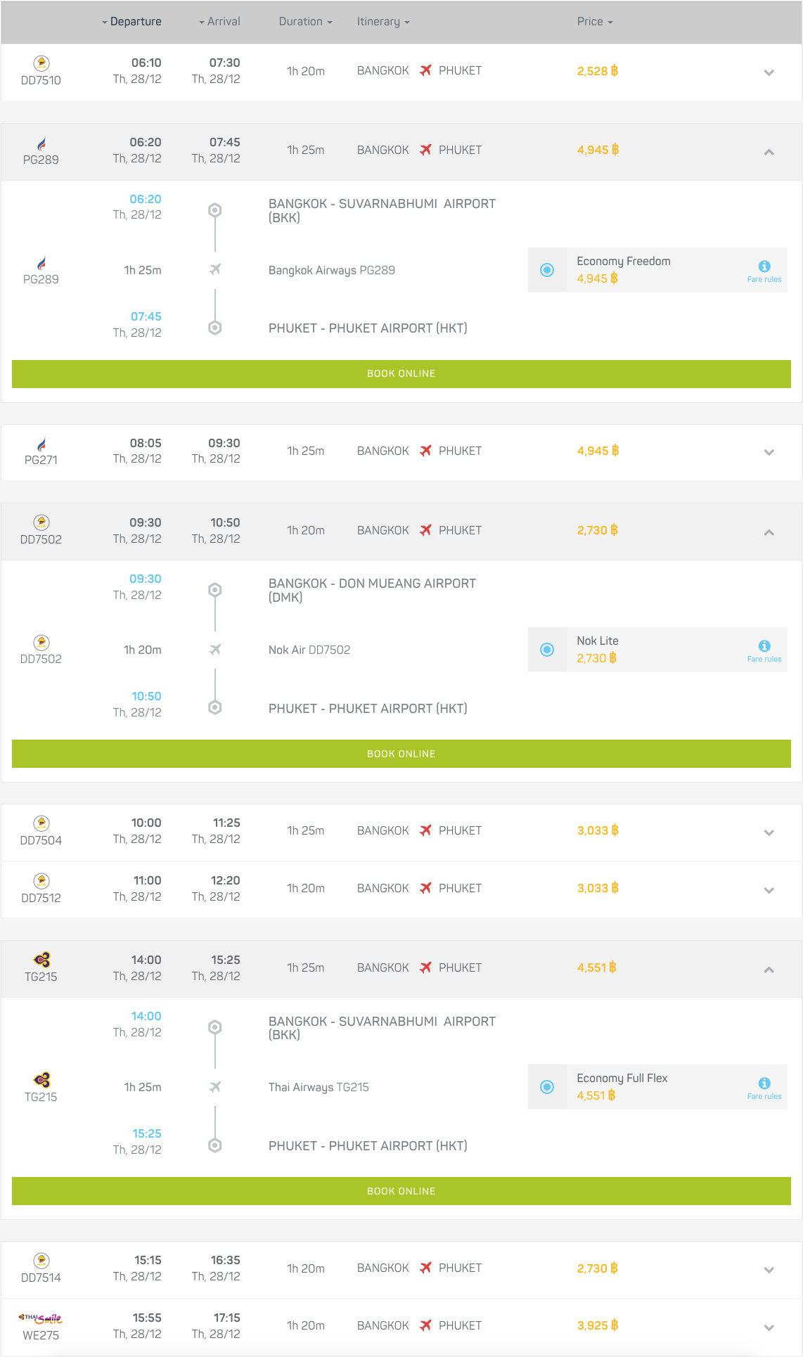 search and compare flights in Thailand