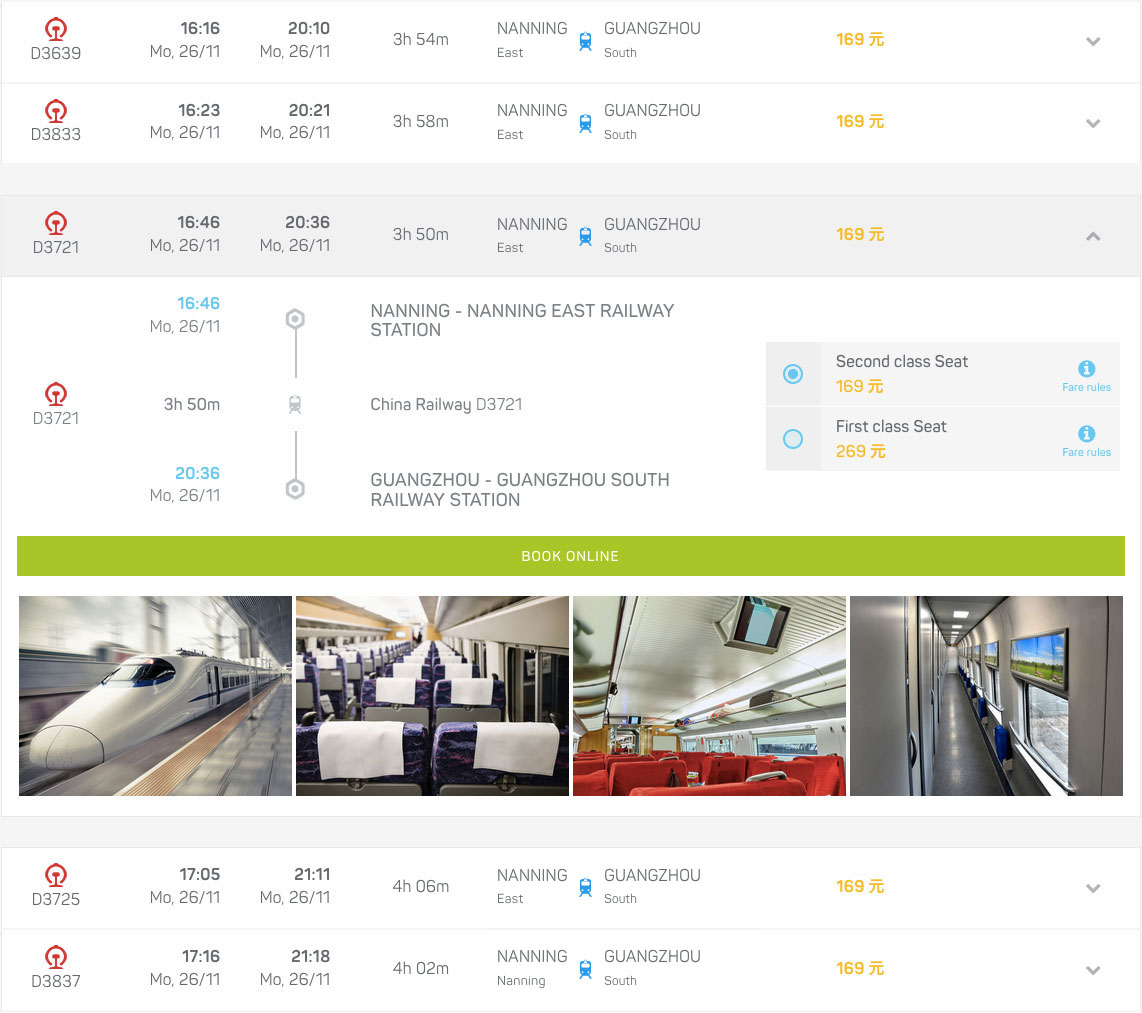 Book your train tickets from Nanning to Guangzhou
