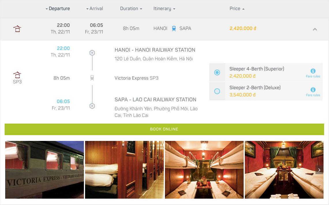 Book your train tickets from Hanoi to Sapa