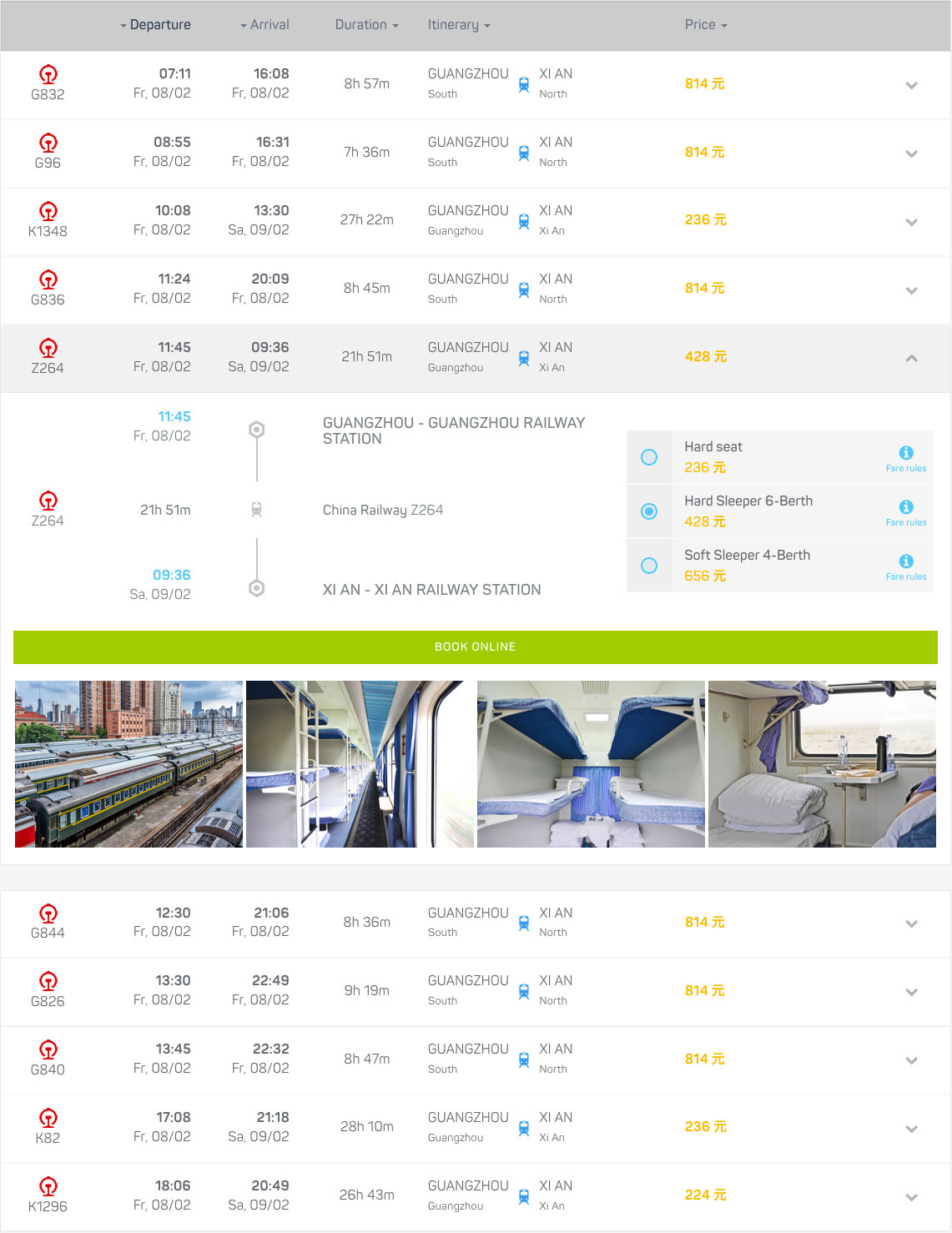 Book your train tickets from Guangzhou to Xi'an